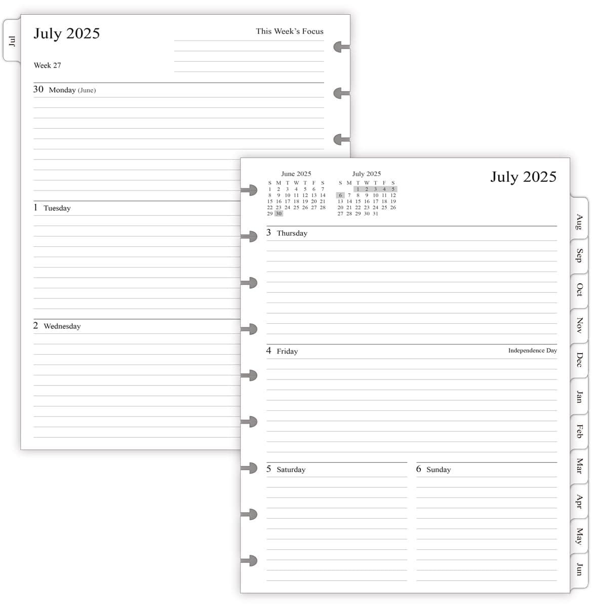 2025-2026 Planner Refills for Happy Planner Classic Notebook, Weekly & Monthly, Jul 2025 - Jun 2026, 7" x 9-1/4", 9-Disc Pre-punched