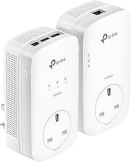 TP-Link TL-PA8033PKIT AV1300 Gigabit Passthrough 2x2 MIMO Powerline Adapter Starter Kit, Powerline Network Adapters with 3 Gigabit Ports for Smart TVs or Game Consoles, No Configuration Required