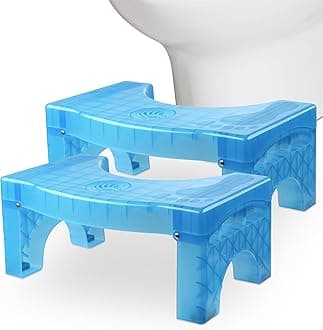 2 Pack Foldable Toilet Poop Stool, 7" Heavy Duty Non-Slip Bathroom Foot Stool, Blue Curved Portable Size Fits Various Toilets
