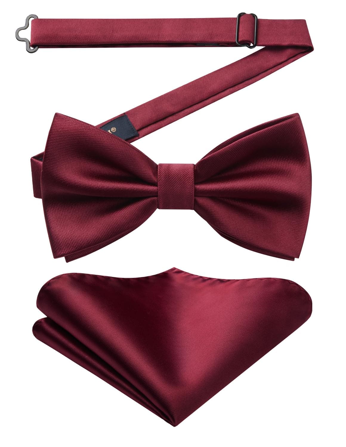 Men's Solid Color Pre-tied Bow Tie Adjustable Tuxedo Two Layer Bow Tie and Pocket Square Set with Gift Box