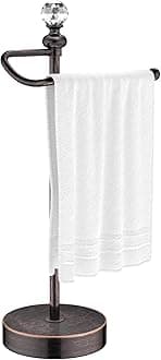Heavy Weighted Hand Towel Holder(with Crystal Ball) Standing Hand Towel Holder Total Height 15.7'' for Kitchen,Bathroom,Vanity,Classic Decorative Metal Hand Towel Stand,Oil Rubbed Bronze