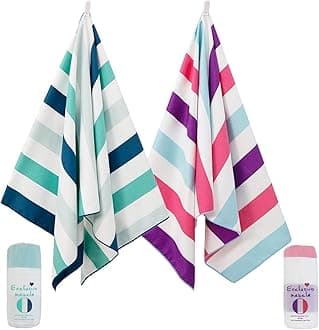 Exclusivo Mezcla 2 Pack Microfiber Beach Towels for Adults, Oversized Sand Free Quick Dry Beach Pool Towels, Lightweight Compact Absorbent Travel Camping Towels (Green and Purple, 35"X70")