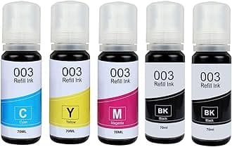 Refill Ink for Epson 003 Ink for L3110, L3150, L3250, L3252 L3101, L3210, L3215, L3216, L3151, L3152, L3156, L5190 – Epson Ink Bottle 003 (Color +2 BK)