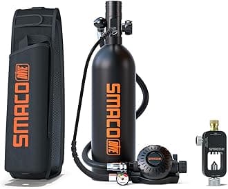 SMACO Scuba Tank with 1L Capacity Mini Scuba Tank Support About 15 Minutes Underwater Breathing Devices Diving Oxygen Tanks Scuba Cylinder for Underwater Sightseeing/Underwater Work/Backup Cylinder