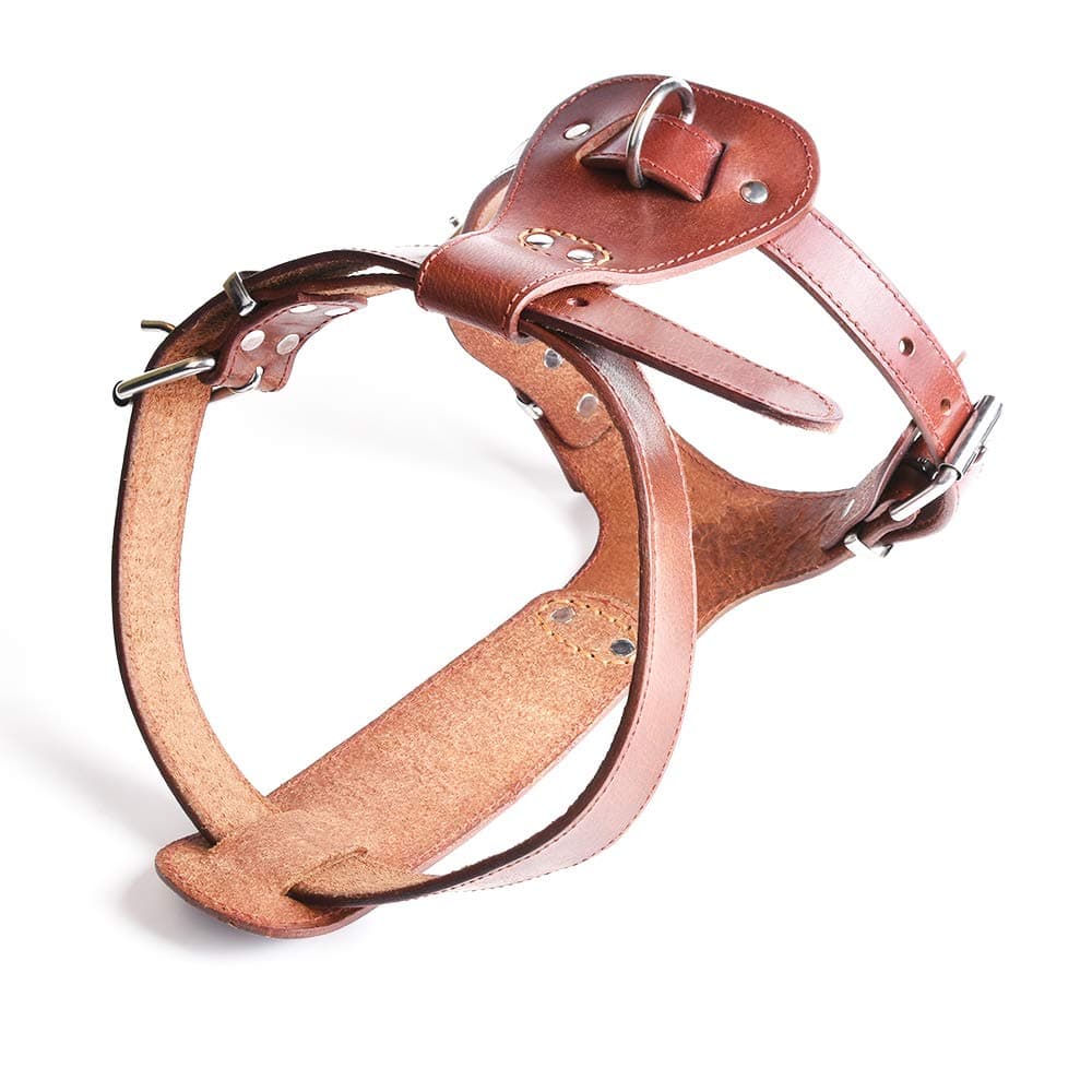 Leather Dog Harness No Pull Design Genuine Leather Durable Strong Pet Harness with Adjustable Straps Easy Control Pet Vest