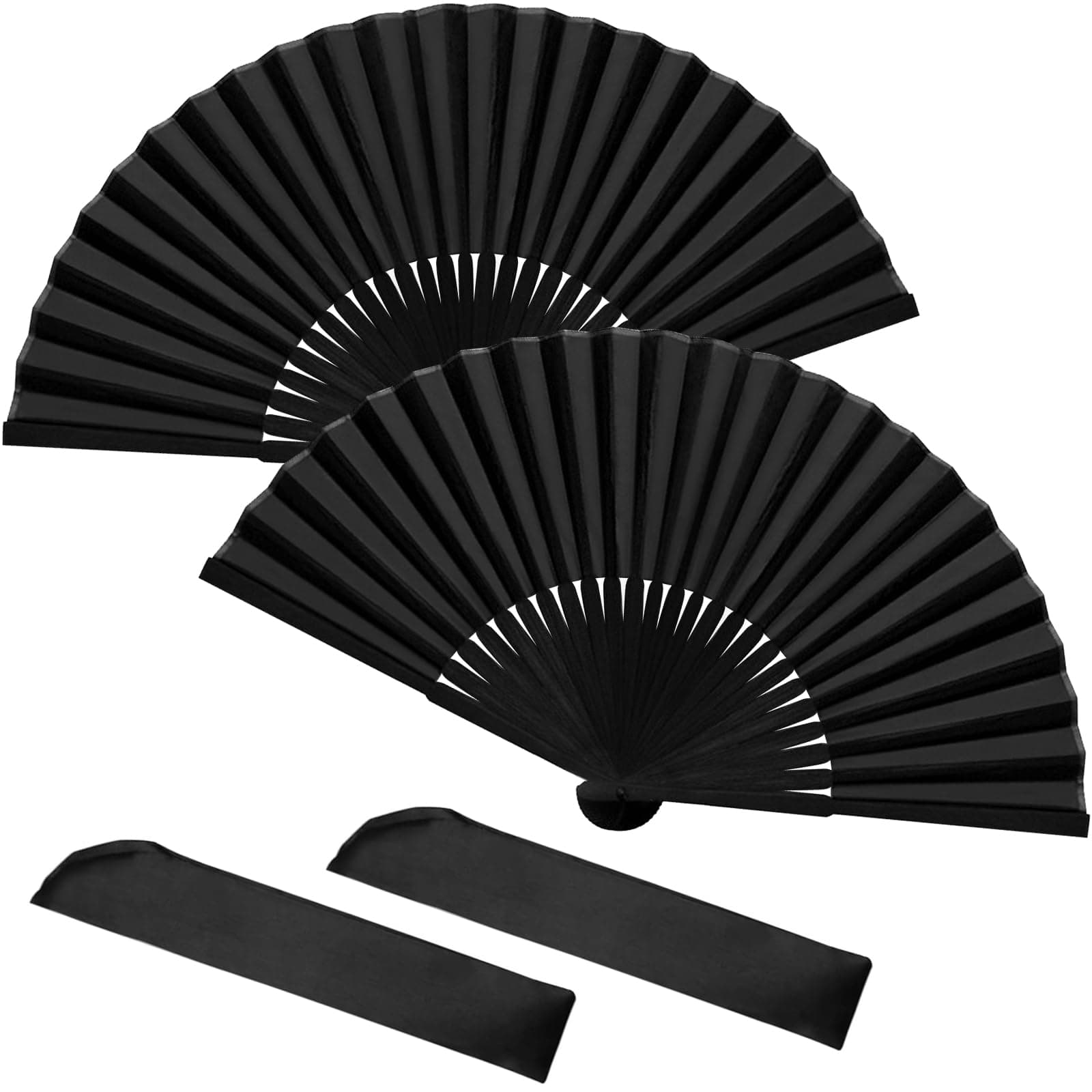 Folding Hand Fan, 2 Pcs Handheld Folding Fan, Black Folding Hand Fan for Women Men, Chinese Silk Fabric Handheld Fan for Dancing Cosplay Wedding Party Home Decorations Birthday Gifts
