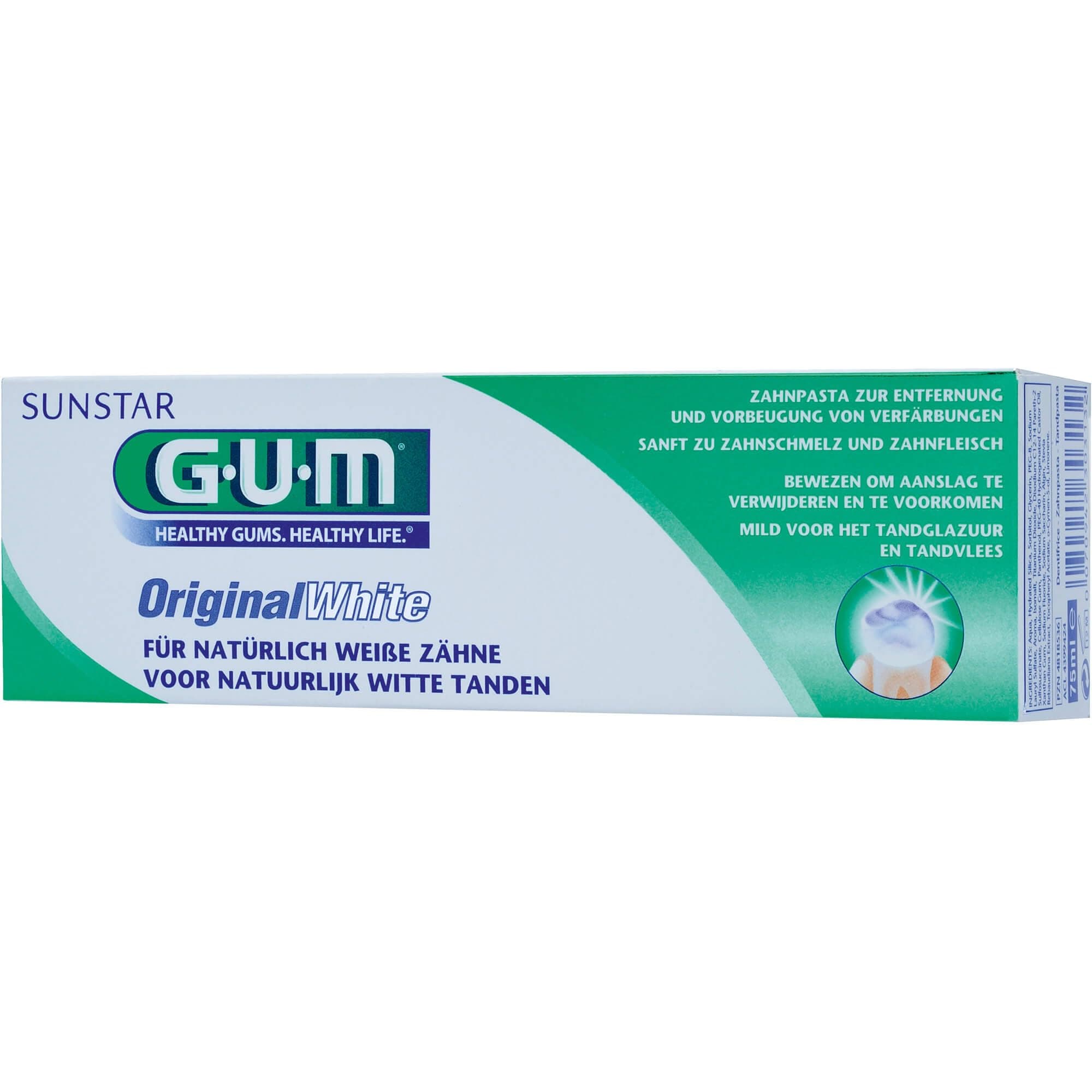 – Gum Original White Toothpaste - Sensitivity Relief-Plaque Removal-Anti-Bacterial-Eliminates Bad Breath-Restores natural whiteness of teeth-Gentle on Gums-Prevents new stain formation-75ml