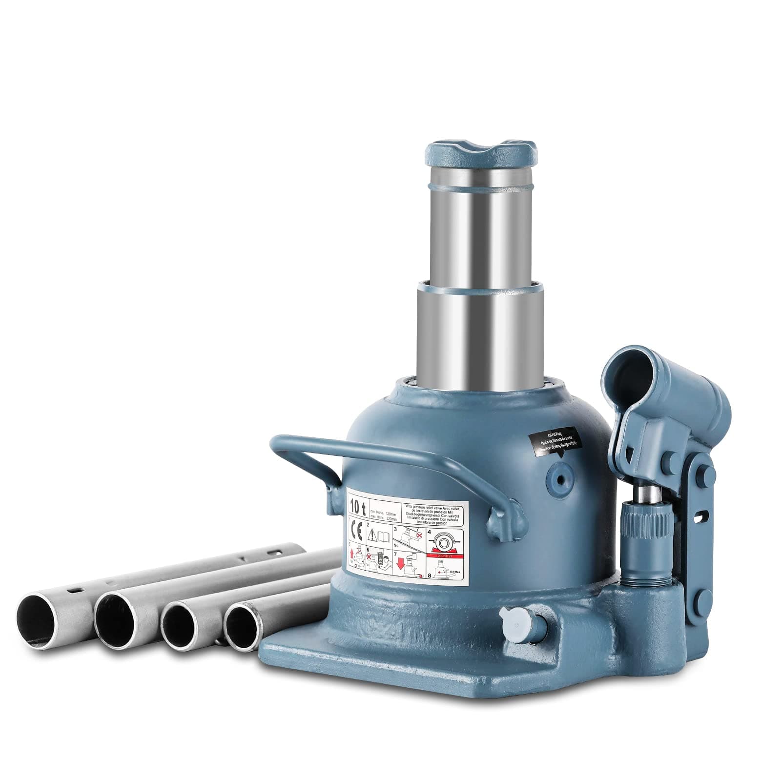 Low Profile Bottle Jack 10 Ton Double Ram Jack 4-7/8'' to 8-7/8'' Lifting Range Hydraulic Jack Stubby Short Welded Bottle Jack