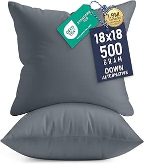 Utopia Bedding 18x18 Pillow Inserts, Set of 2, Grey – Indoor Decorative Throw Pillows for Bed, Sofa & Couch – Soft, Supportive & Fluffy Cushion Inserts
