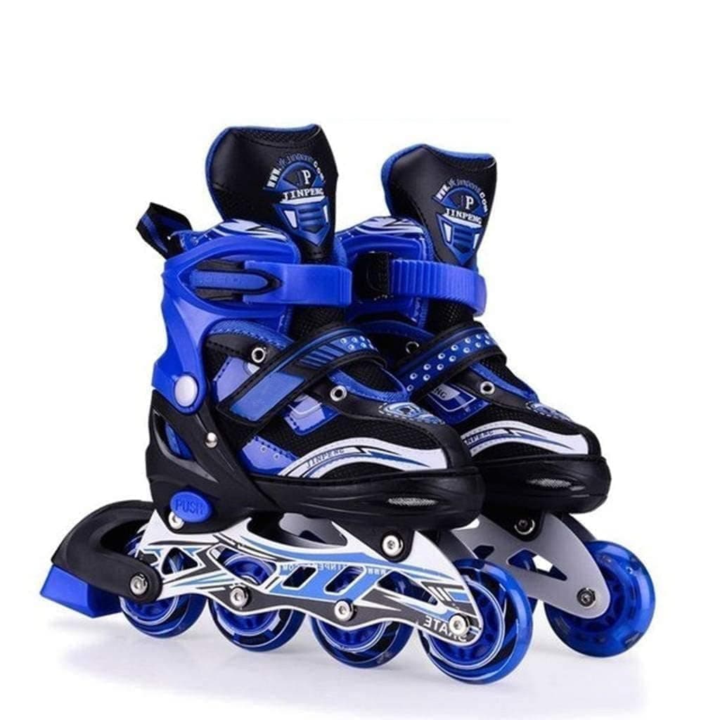 JINU Inline Skates, Adjustable Inline Roller Skates for Boys Kids & Girls, Skating Shoes for Kids 6-12 Outdoor Skating Shoes Roller Blades with Led Flash Lights Featuring Wheels for Skates Blue