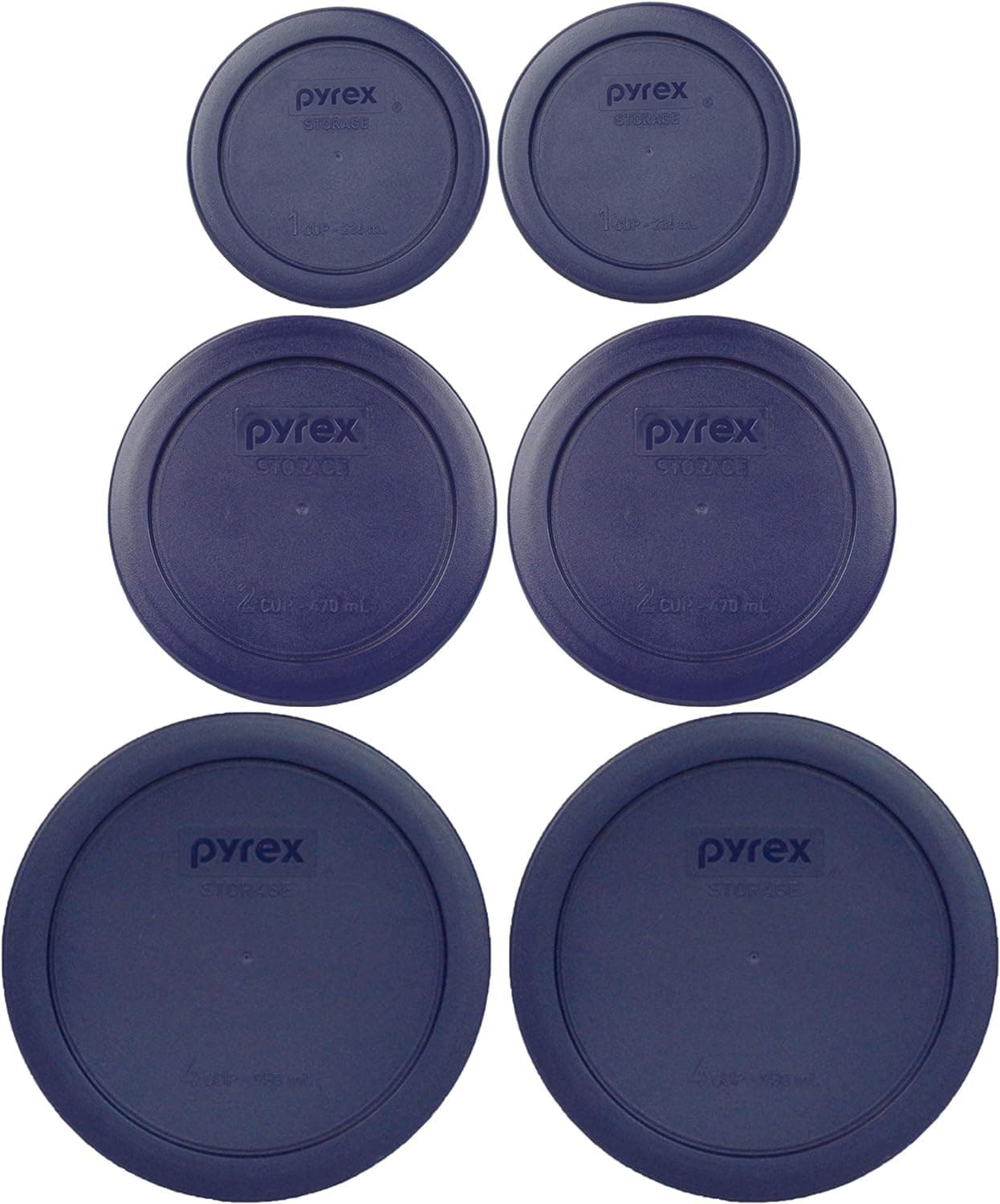 (2) 7202-PC 1-Cup, (2) 7200-PC 2-Cup, & (2) 7201-PC 4-Cup Blue Food Storage Replacement Lids - Made in USA