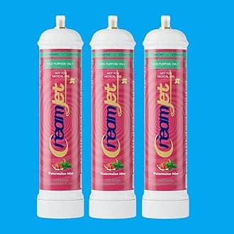 CreamJet 640g Nitrous Oxide Whipped Cream Chargers Food Grade 0.95L N2O Nitrous Tank Equivalent to 80 Cream Capsules Nos Gas Cylinder with Free Nozzle (Watermelon Mint Flavor, 3 Cylinders)