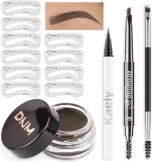 Eyebrow Stencils Kit for Women Shaping, Eyebrow Shaper Makeup Kit, Eye Brow Stencil Shaper Tinting kits for Women, with Eyeliner, Eyebrows Pencil, Pomade, Brush and 10 Stencils, 06# MEDIUM BROWN