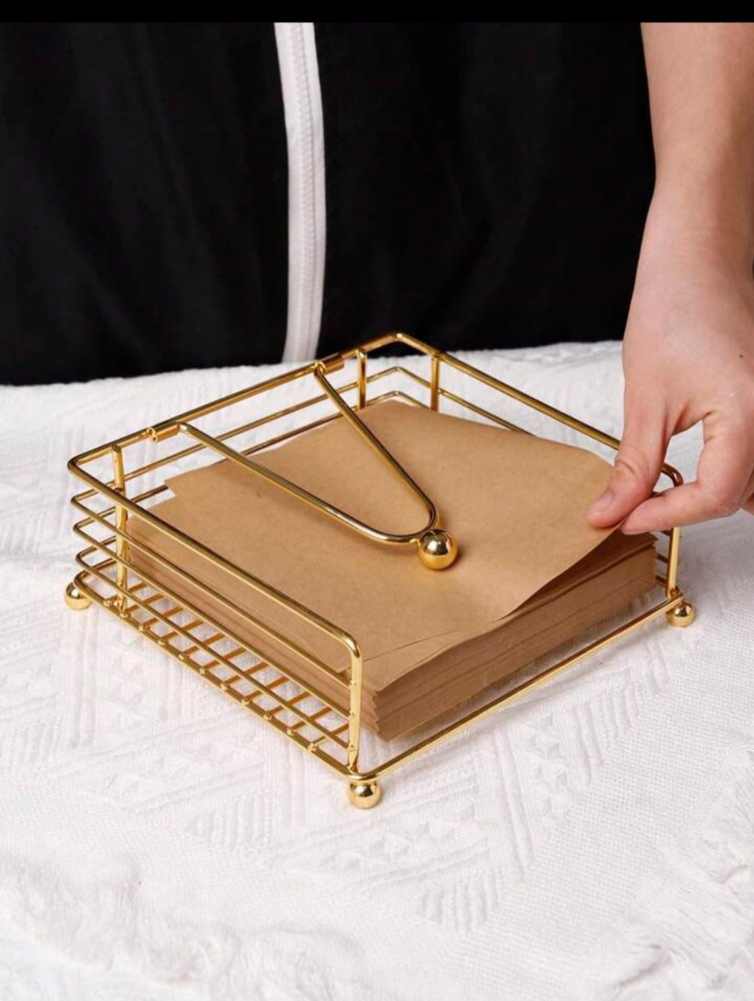 CentraLit Napkin Holder for Dining Table - Square Shaped with Weighted Arm - Modern Tissue Paper Holder for Kitchen, Restaurant, Farmhouse, Gold - Diwali Decoration - Hotel Tableware (Gold)