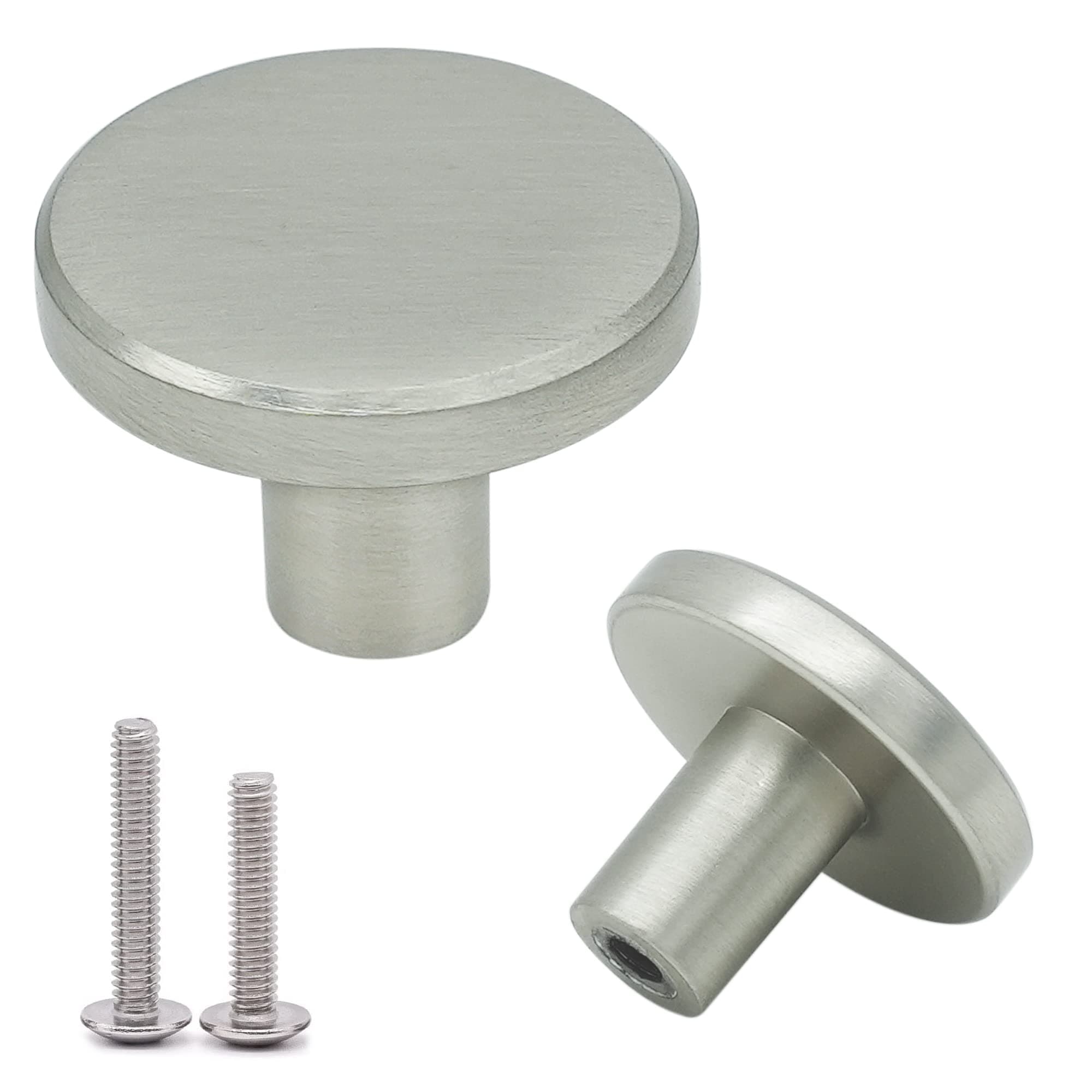 4 Pcs Brushed Nickel Cabinet Door Knobs & Drawer Pulls – Round Door Knobs and Handles for Kitchen Cupboard Dresser Wardrobe, 28 * 20 mm
