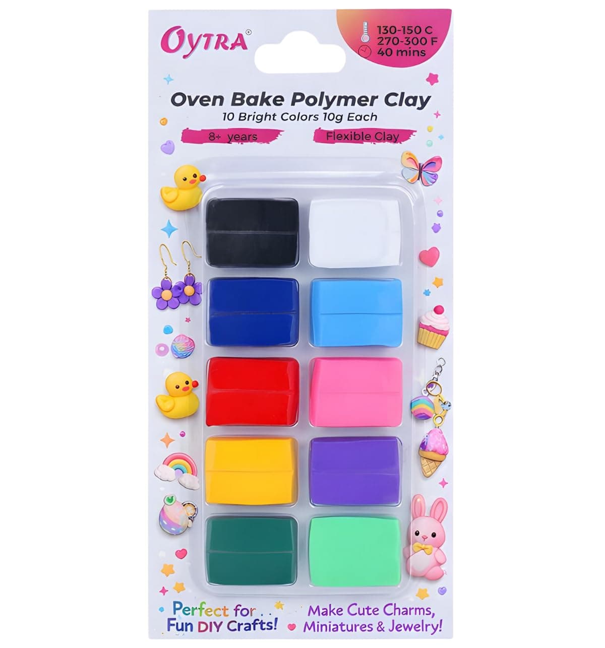 - Oytra 10 Color Polymer Clay Make and Oven Bake Soft Set for Jewellery Earrings Making Sculpting Miniatures DIY Art Non Air Dry Plasticine PVC Material Beginner Professional Baking Adults Kids (Bright)