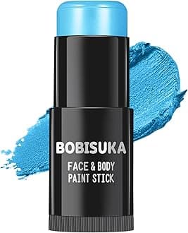 BOBISUKALight Blue Face Paint Stick, Baby Blue Eye Black Body Sticks for Sports, Waterproof Painting for Halloween Avatar Corpse Bride Smurf Cosplay Special Effects Costume SFX Makeup Kit