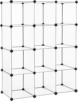 SONGMICS Cube Storage Organizer, Set of 12 Plastic Cubes, Book Shelf, Closet Organizers and Storage, Room Organization, Bedroom Living Room, 12.2 x 36.6 x 48.4 Inches, White ULPC34L