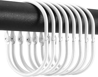 Goowin Shower Curtain Rings, 12 Pcs Shower Curtain Hooks, Oval Snap Shower Rings for Curtain, Metal Shower Curtain Rings Rust Proof, Glide Smoothly Shower Hooks for Shower Curtain Rod (White)
