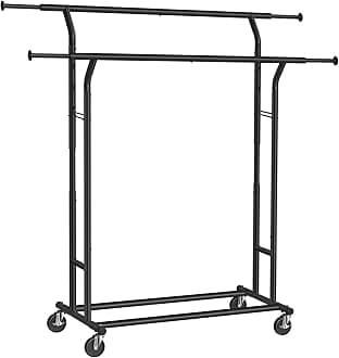 SONGMICS Rail, Double Clothes Wheels, Extendable Garment Rack, Heavy-Duty Metal Frame, 110 kg Total Max. Load, 129-169 cm Wide, Ink Black HSR012B01, （129-169）× 55 ×（148-172） cm