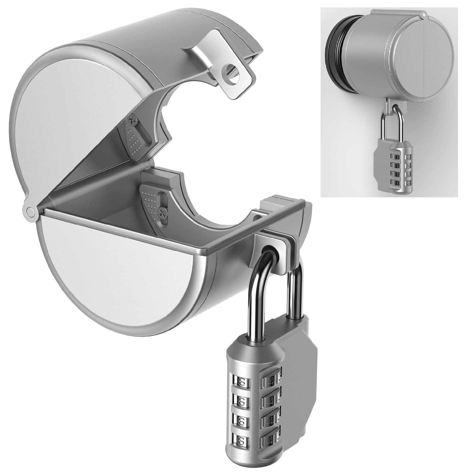 AST Door Knob Lockout Device with Passcode Padlock, Childproof Door Knob Cover, Lock Out to Smart Doorknob. Safety Cover for Faucet, Valve, Spigot. Prevent Access to Keyhole, Matte Silver