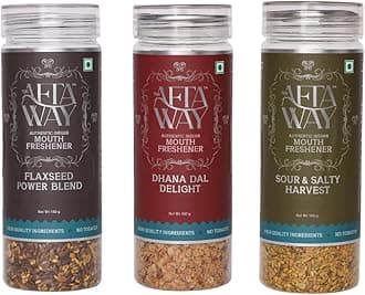The AftaWay No Sugar Combo - Sour & Salty Harvest, Flaxseed Power Blend, Dhana Dal Delight, Natural Mouthfreshener, No Tobacco, No Artificial Preservatives, No Sugar, Healthy Snacking Indian Mukhwas