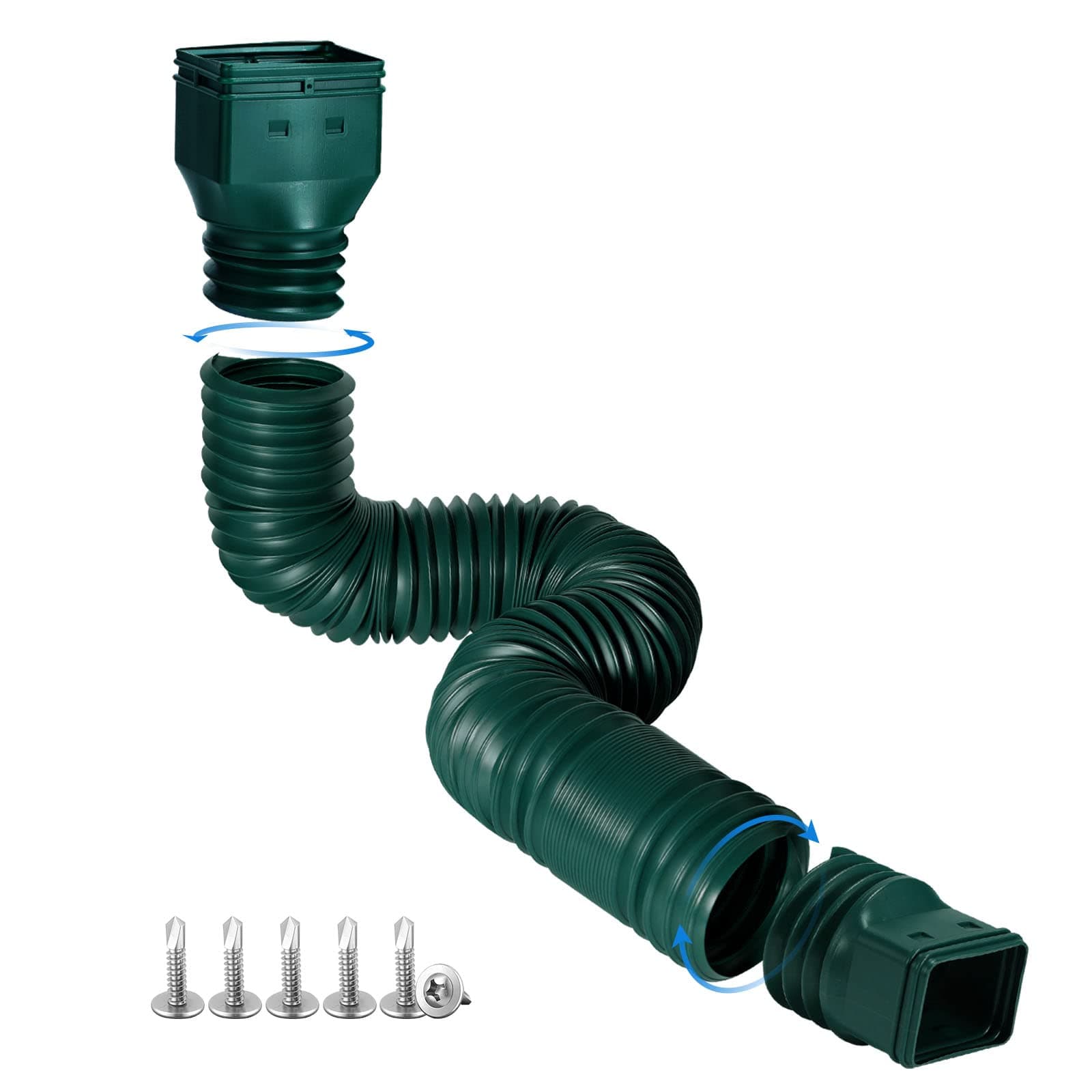 Green1-Pack Rain Gutter Downspout Extensions Flexible, Drain Downspout Extender,Down Spout Drain Extender, Gutter Connector Rainwater Drainage,Extendable from 21 to 68 Inches
