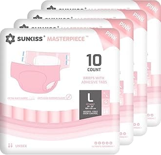 Masterpiece Adult Nappies with Ultimate Absorbency, Disposable Incontinence Briefs for Men and Women, with Tabs, Leak Protection for Bladder Weakness, Pink, Size L/XL, Pack of 40