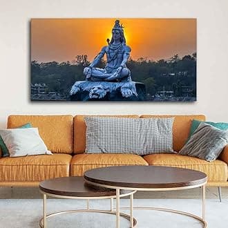 VIBECRAFTS Canvas Paintings for Living Room Drawing Room Spiritual Shiva Statue Canvas Wall Painting Fitted With Wooden Frame For Home | Office | Living Room | Gift (PTVCH_2470)
