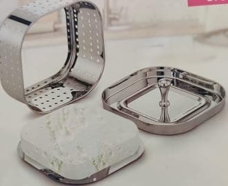 Maha Creation Stainless Steel Square Paneer Maker/Mould, Size 2, 400 Ml With Free Cheese Cloth, Silver