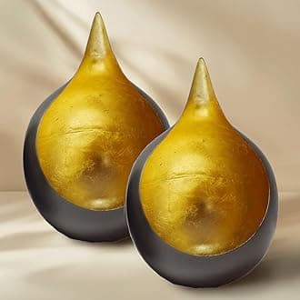 Decozen Tea Lights Votive Candle Holders Set of 2 Handcrafted Metal Home Decor for Console Table Centerpiece Dining Living Room Bedroom Office Farmhouse Events Wedding Decorations - Gold Leaf Color