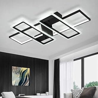 Jaycomey Dimmable Ceiling Modern Light Acrylic, 80W Flush Mount LED Ceiling Lighting Fixtures, Black Metal Square LED Ceiling Lamp for Living Room Bedroom Kitchen Study