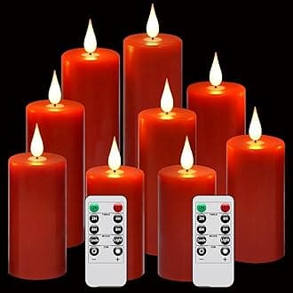 Flameless Flickering Battery Operated Candles 9PACK Real Wax Pillar LED Candles with 10-Key Remote Control and 24 Hours Timer for Wedding, Party, Home Decoration (Red)