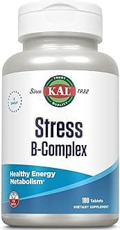 Stress B Complex Vitamin Supplement, Vitamin B Complex for Energy, Stress, Red Blood Cell Formation and Immune Support, with Vitamin B12, B6 and Folic Acid, 60-Day Guarantee, 50 Serv, 100 Tablets