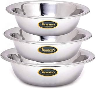 Kanshita's Rasoiware Stainless Steel Basin Bowl Set (Set of 3) Ideal For Mixing, Kneading & Serving & Multi-Purpose Mixing ,2L,3L,4L