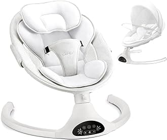 LAREX Baby Swing Infant Swing Electric Toddler Baby Rocker Portable for Newborn Boy Girl, 5 Sway Speeds with Remote Control, 10 Preset Melodies and Bluetooth, 0-6 Months Max 20 Lbs (White)