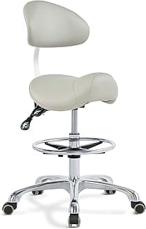 Grace&Grace Ergonomic Rolling Saddle Stool Chair with Wheels Adjustable Swivel Stool with Back and Footrest Heavy Duty for Esthetician, Artist, Dental, Medical, Spa, Salon, Cutting, Home Office