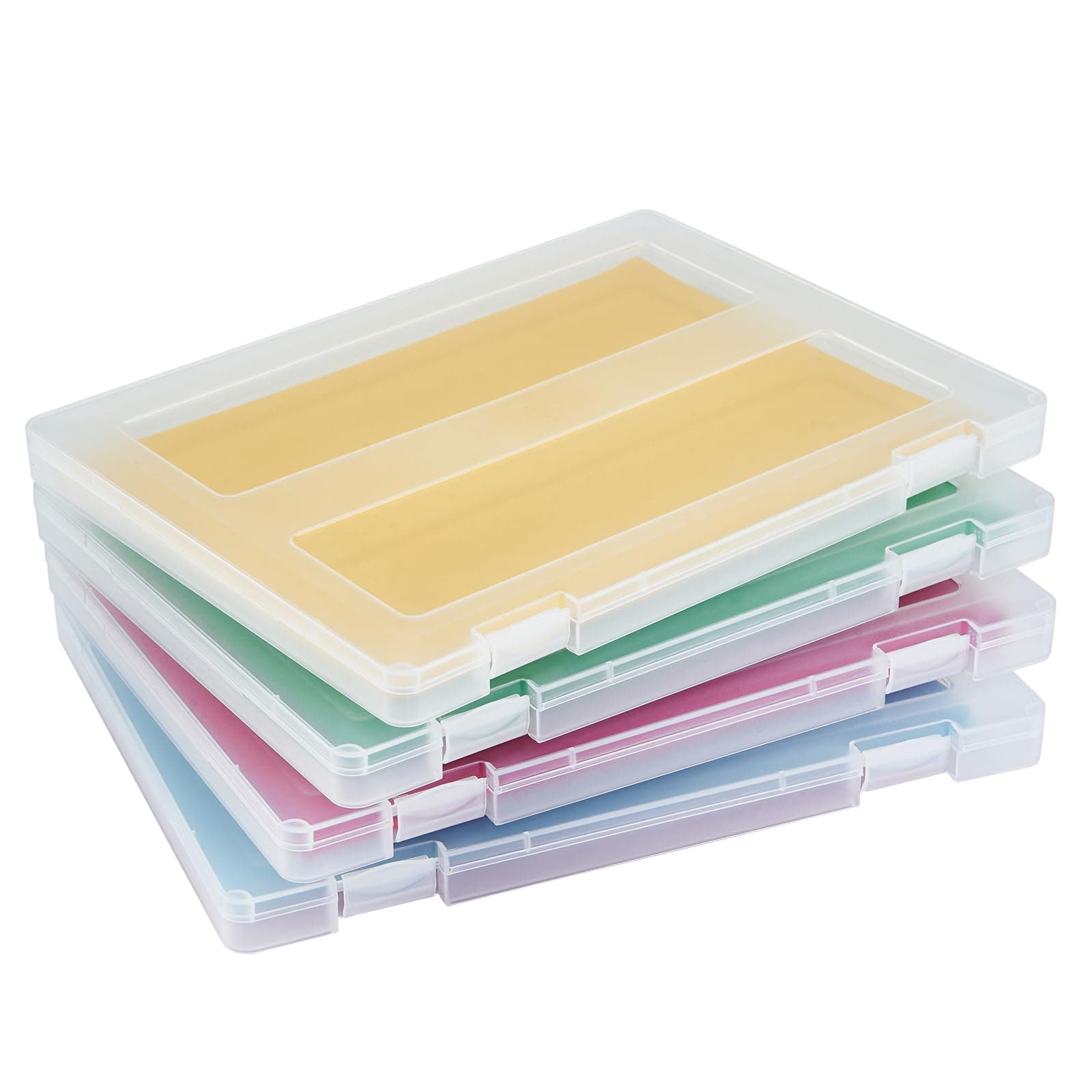 4 Pack A4 Paper Storage Box, 8.5 x 11 Plastic Portable Project Case for US letter Size, Plastic Multi-Purpose Thick Scrapbook Storage Box for Office,Craft or Art Supplies, A4-px