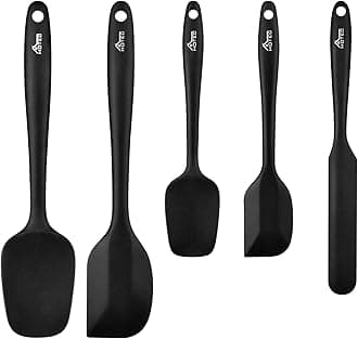 600℉ Heat Resistant BPA-Free Silicone Rubber Spatula Set,Kitchen Cooking Spatulas, Baking, Mixing for Non Stick Cookware, Dishwasher Safe, Black Set of 5