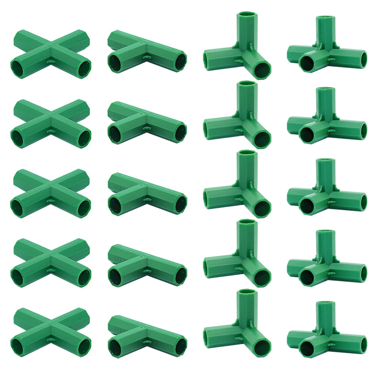 20PCS Fitting 0.43 Inch 11mm 4 Types Stable Support Heavy Duty Greenhouse Frame Building Connector Suitable for Grape Trellis Sunscreen Shed Gardening Plant Stakes for Flower and Greenhouse Frames