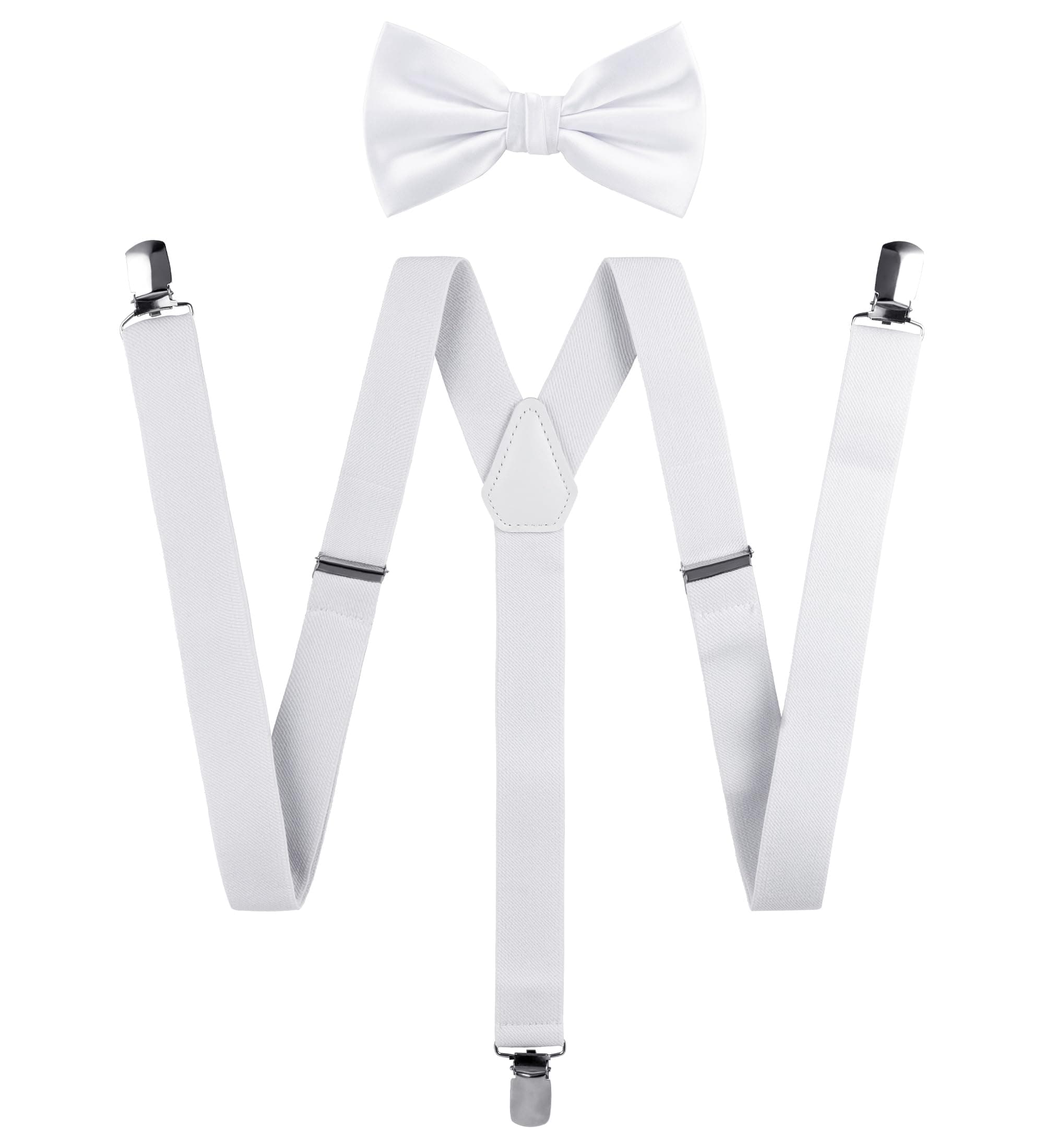 TIE G Solid Color Men's Braces + Woven Bow Tie Set for Wedding : Vivid Color, Adjustable Suspender, Strong Clip, Elastic Band