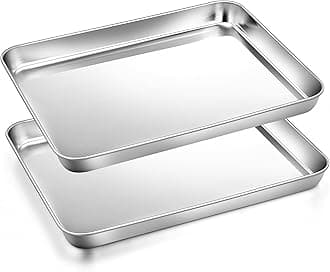 9 Inch Baking Sheet Pan Set (2Pcs), Joyfair Stainless Steel Cookie Sheets, Commercial Metal Pans Toaster Oven Tray Bakeware for Jelly Roll/Bread/Bacon, Heavy Gauge, Rust-free & Dishwasher Safe