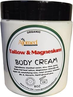 Beef Tallow & Magnesium Body butter - Grass Fed and Finished beef tallow Magnesium Cream- Handmade tallow moisturizer for Cracked, Dry, Itchy skin- eczema cream- diaper rash- dry skin body care (BABY POWDER)