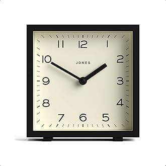 Jones Clocks® Disco desk clock | Sleek square design | Black | Stylish and easy to read for shelf, table, mantel or bedside