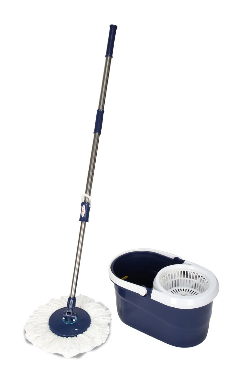 Maxpin Ultra-Durable Stainless Steel Spinning Mop with Dual Function Bucket and Round Mop Base, Navy Blue