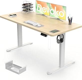 Devoko Electric Standing Desk 120x60cm with USB Charging Height Adjustable Desk with Desktop Sit Stand Up Table Heavy Duty Steel 3 Memory Smart Pannel(Beige)