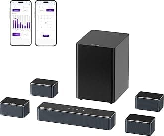 ULTIMEA 7.1 Sound Bar with Dolby Atmos, 500W Home Theater Surround System, HDMI IN&eARC/AUX/Optical, 4 Wired Surround Speakers, Surround Sound System for TV with Wireless Subwoofer, Poseidon D80 Boom