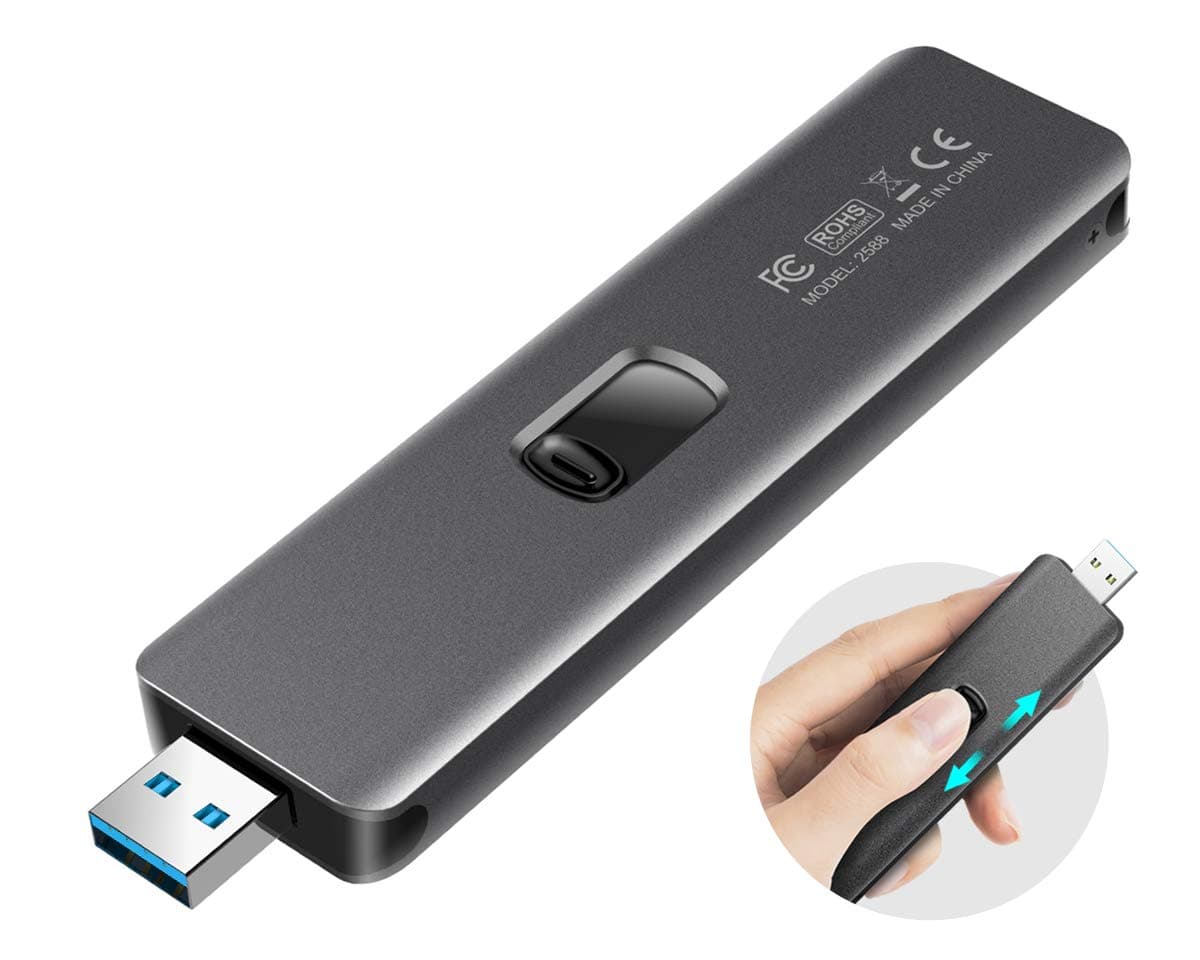 ineo M.2 NGFF USB 3.1 Gen 2 Type-A Aluminum Retractable (B Key & B+M Key) SSD External Enclosure Case for 2280 2260 2242 2230 m2 NGFF SSD Caddy [C2588a NGFF]