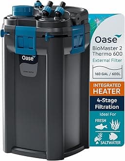 - OASE BioMaster 2 Thermo 600 Canister Filter for Aquariums – External Aquarium Filter with Built-in Heater – EasyClean Pre-Filter, Quiet Operation – Freshwater & Saltwater, Up to 160 Gallons