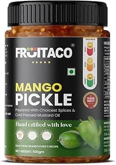 Fruitaco Mango Pickle – Authentic Indian Pickle with Tangy and Spicy Flavor | Perfect Side for Meal (500 Gm, Mango Pickle)